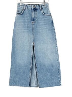 Pilcro Anthropologie Madi long front slit cotton denim maxi skirt size 2P petite